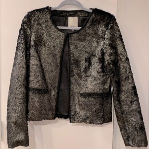 Anthropologie Elevenses Faux Fur Black & Gold Cropped Jacket S